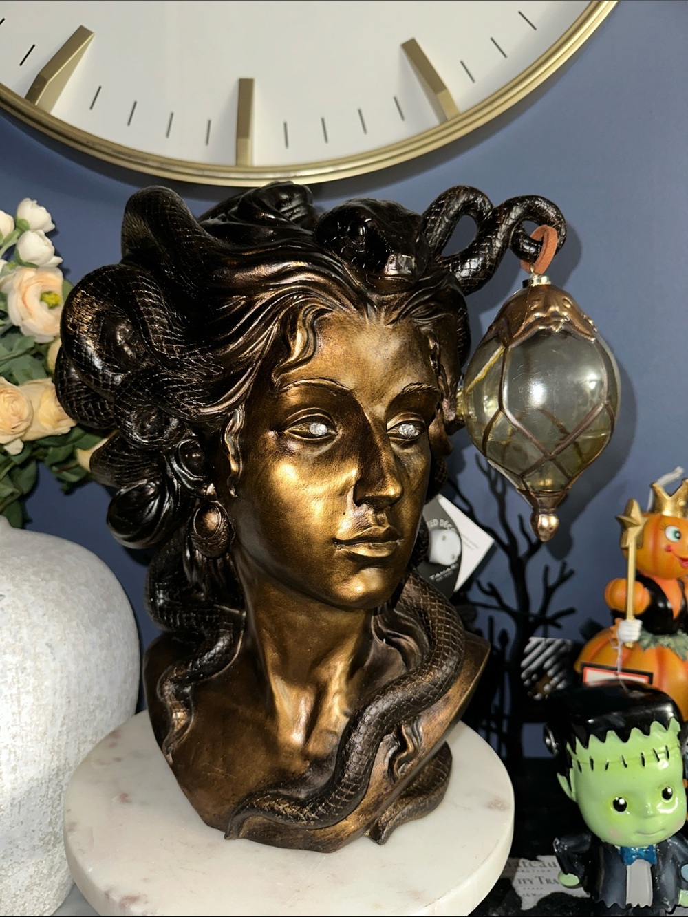 Bronze Medusa Bust Sculpture Decorative Home Art lights up